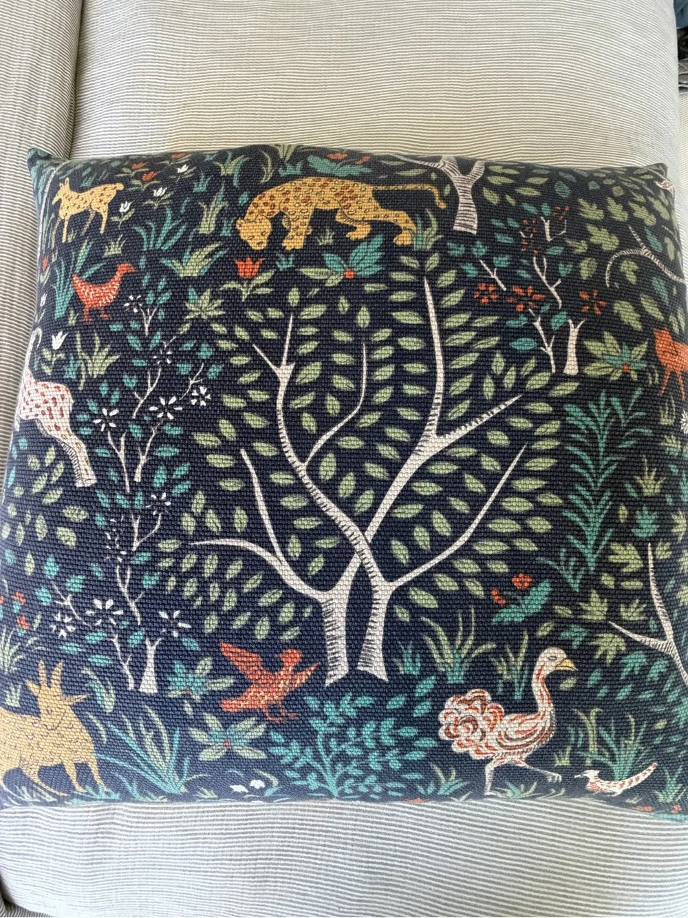 Forest Animal Decorative Pillow in Navy with Multicolor Motif with down insert
